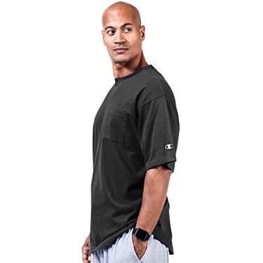 Imagem de Champion Camiseta masculina de jérsei de manga curta com bolso grande e alto (CH310), Preto, XL