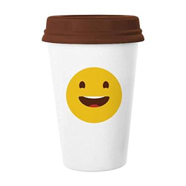 Imagem de Caneca de cerâmica Happy Laugh fofa com rosto online de desenho animado caneca de café copo de cerâmica