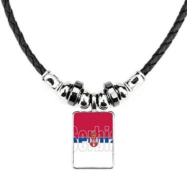 Imagem de DIYthinker Colar com nome da bandeira da Sérvia, joia com pingente de corda de couro