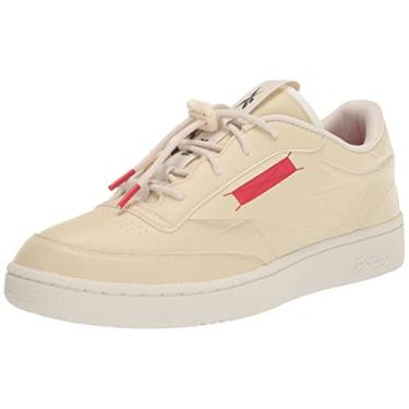 Imagem de Reebok Tênis masculino Club C Lifestyle embelezado atlético e de treinamento, Vegano/Giz vintage/preto/vermelho vetor, 38