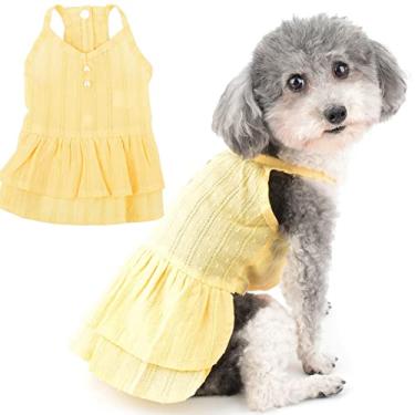 Imagem de Zunea Vestidos de verão para cães pequenos camisola de menina vestido de verão com pérolas algodão macio respirável vestido de cão elegante colete camisas saia roupas femininas para animais de