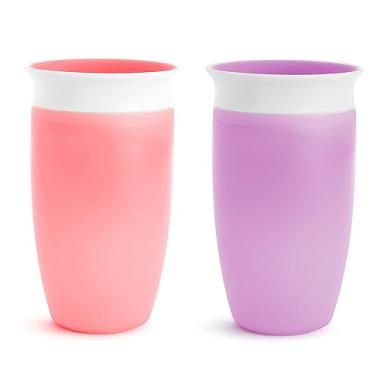 Imagem de Munchkin Copos com bico para crianças de 1 a 3 anos, copo Miracle 360 à prova de derramamento, 290 ml, pacote com 2, rosa/roxo
