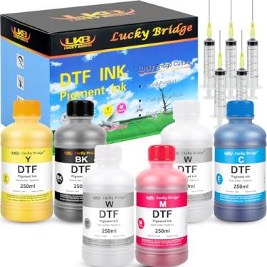 Imagem de Lucky Bridge Tinta de pigmento premium DTF Ink para impressão de transferência de calor de filme PET para todas as impressoras DTF - EUA (1500ml 2branco 1preto 1ciano 1magenta 1ciano)