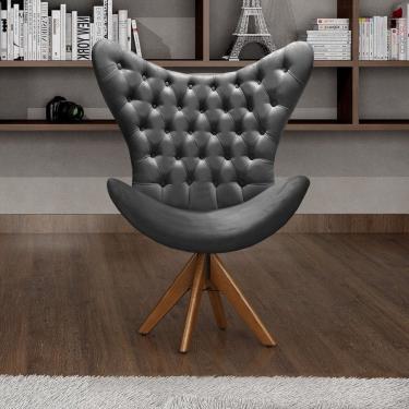 Imagem de Poltrona Alice Lisa Cadeira Egg Pé Giratório Madeira Recepção, Escritório Suede Cinza Grafite