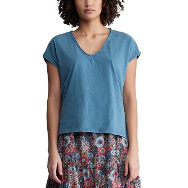 Imagem de Buffalo David Bitton Camiseta feminina Danique gola V, Azul-petróleo, M