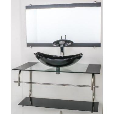 Imagem de Gabinete de vidro para banheiro inox 90cm cuba oval chanfrada preto - 