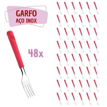 Imagem de 48 Garfos Vermelho Aço Inox Plástico Luna Casa Almoço - Taumer, Luna