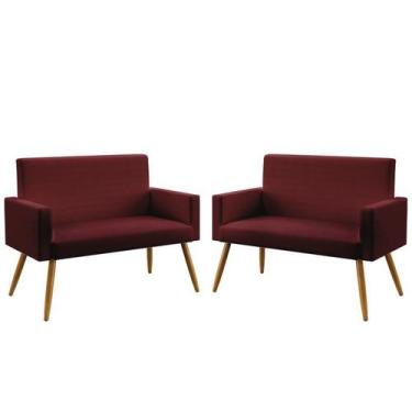 Imagem de Kit 2 Poltronas Namoradeiras Decorativas Estofadas Nina Sued Bordô Ara
