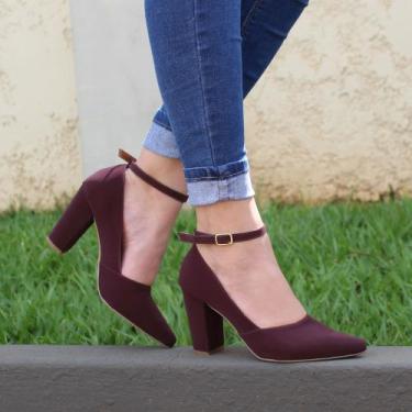 Imagem de Scarpin Dravanna Salto Alto Bloco Onda Vinho, 38, Feminino, Vermelho