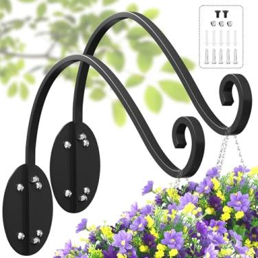 Imagem de Pacote com 2 cabides para plantas ao ar livre, cabide de alimentador de pássaros preto de 40,6 cm, gancho de parede forjado à mão, ganchos de metal para pendurar plantas, cestos, flor, lanterna, sino