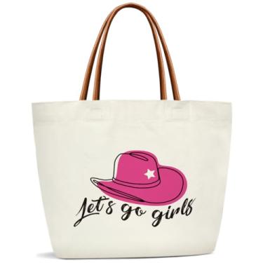 Imagem de ZEDEV Bolsa feminina de lona para presentes de cowgirl, bolsa de ombro reutilizável para compras, trabalho, viagem, academia, presentes de aniversário para Halloween, Natal, praia, bolsas para