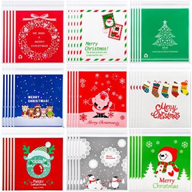 Imagem de FEBSNOW 450 peças de sacos de doces de Natal autoadesivos para doces e celofane sacos de plástico para biscoitos para festas de Natal, festas, presentes, suprimentos de decoração (9 padrões