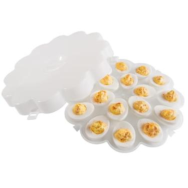 Imagem de Chef Buddy Conjunto de 2 tampas de armazenamento de alimentos – Travessas para 18 recipientes de ovos para geladeira ou transporte para festas da Classic Cuisine, 1,875 x 10,875 x 10,875, transparente