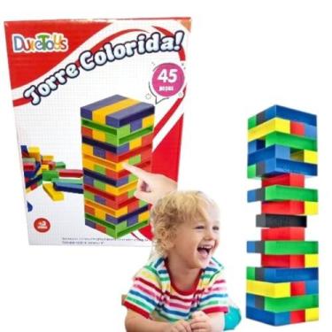 Imagem de Caiu Perdeu Jogo Torre Colorida Empilhar com 45 Peças brinquedo educat