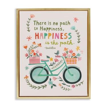 Imagem de Stupell Industries Happiness Is The Path Framed Floater Canvas Wall Art Design por Irene Chan, moldura flutuante dourada, 63 x 78 cm