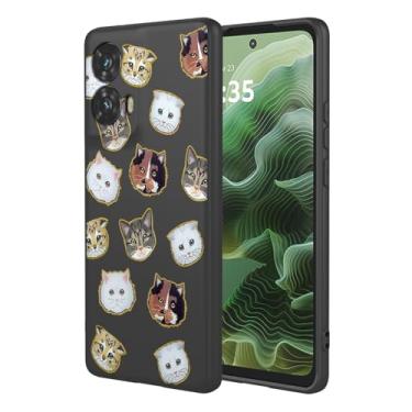 Imagem de KOARWVC Capa de telefone para Moto G35, capa Motorola G35 design de padrão de gato fofo capa protetora fina de TPU macio para celular Motorola Moto G35 gato preto