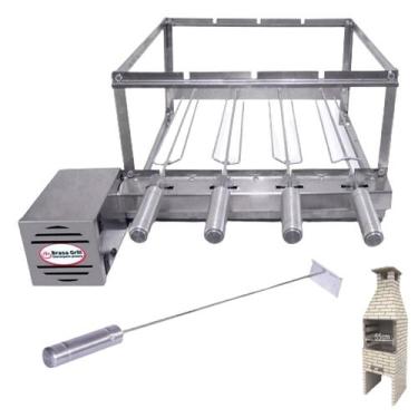Imagem de Brasa Grill Gira 4 Espetos para Churrasqueira Pré Moldada de 55cm Espa