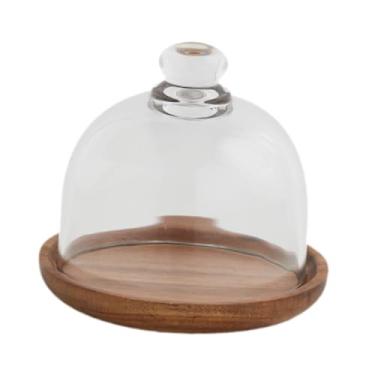 Imagem de ＫＬＫＣＭＳ Suporte para bolo com cúpula de vidro, bandeja para exibição de bolo, prato de frutas, pastelaria, servidor, bandeja de servir para restaurantes, 11.8 Cm X 10.5 Cm