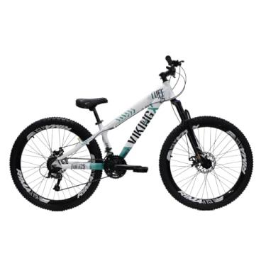 Imagem de Bicicleta Aro 26 Viking Tuff x25 21 Vel Quadro em Alumínio Freio a Disco Freestyle (Branco/Verde)
