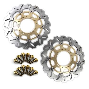 Imagem de Discos de freio dianteiros flutuantes com parafusos de montagem para Suzuki GSXR 600 2008-2017 K8 K9, GSXR 750 2008-2018, GSXR 1000 2009-2016, acessórios de substituição de motocicleta dourados