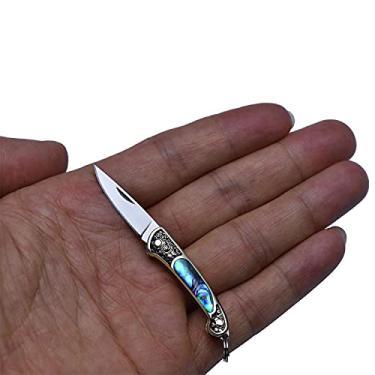 Imagem de JPCRMOV Canivete de Bolso Mini com Chaveiro, Faca Dobrável Compacta EDC Ultraligeira, Cabo de Madrepérola, Lâmina de 2,7 cm, Apenas 9 Gramas