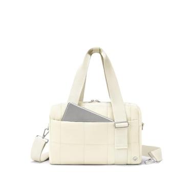 Imagem de WESTBRONCO Bolsas transversais pequenas para mulheres, bolsa de ginástica acolchoada e fofa, bolsa leve, bolsas de ombro para viagem, item pessoal com compartimentos com zíper, Bege branco