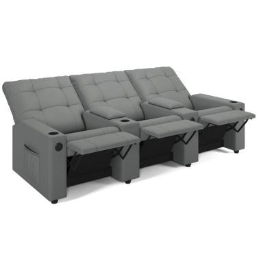 Imagem de Poltrona Do Papai Reclinável Cinema 3 Lugares Manual Baú Usb Haifa F05 Facto Cinza - Lyam Decor