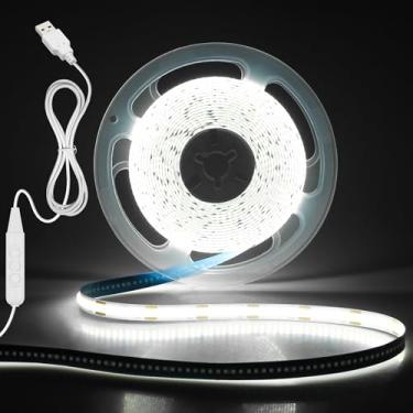 Imagem de Aclorol Fita De Led 5V Cob, 4,05 M, Regulável, Com Cabo Usb 1,5 6000 K, Branco Frio, Sem Pontos, Para Espelho, Impressora 3D, Retroiluminação Tv, Projetos Iluminação Sob Armários, 320 Leds/M