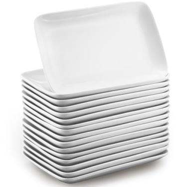 Imagem de Irenare 16 peças de pratos de salada retangulares de 25,4 cm, pratos de sobremesa de porcelana retangulares, pratos de sobremesa, aperitivos, travessas retangulares de porcelana para jantares de sushi