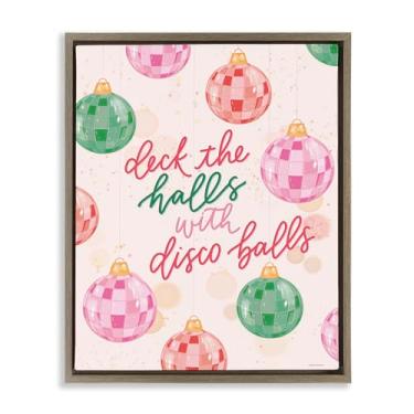 Imagem de Stupell Industries Deck The Halls Bolas de Discoteca Marrom Emoldurado Tela Flutuante Design de Arte de Parede por Rachel Nieman, 43 x 53