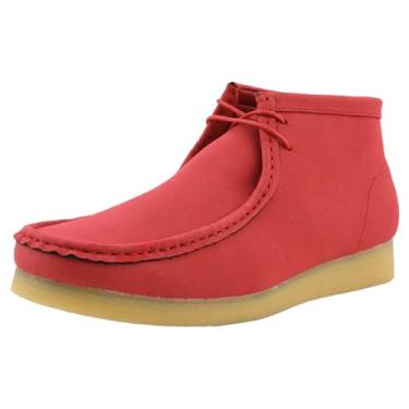 Imagem de Amali Jason2 – Botas masculinas casuais de cano alto, botas de camurça sintética com bico mocassim – Botas casuais, cadarço, sola de borracha crepe – Botas masculinas Moc Toe Chukka, Vermelho, 10.5