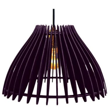 Imagem de Luminária Teto Tipo Pendente Em Mdf Aruanã Completa - Preta