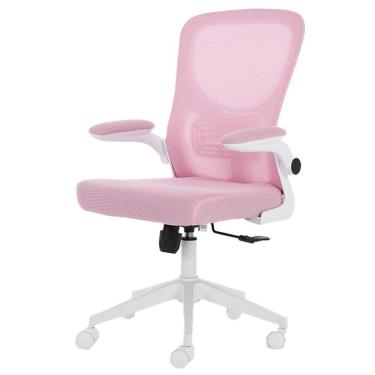 Imagem de Cadeira Escritório Giratória Diretor Anm207d Anima Tela Em Poliéster Rosa Base Rodízio Nylon Branco