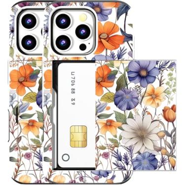 Imagem de MUQR Capa compatível com iPhone 16 Pro Max com suporte de cartão fofo - Design Kawaii, proteção contra quedas de nível militar, capa carteira robusta para mulheres (arte floral de outono branca)