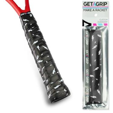 Imagem de Get A Grip - Fita de aderência personalizada para raquete de tênis – Antiderrapante/Secagem Rápida – Cabo de raquete de badminton pré-cortado com fita de acabamento (carregado (preto), 1 aderência)