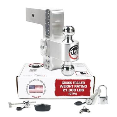 Imagem de Weigh Safe Suporte de bola de engate de reboque ajustável, engate de 20 cm para receptor de 7,6 cm com 4 chaves iguais, engate de reboque de alumínio resistente com bolas de reboque cromadas, 9,5 kg GTW