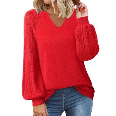Imagem de Suéter feminino Messic Chunky Knit Crochet Red para outono e inverno
