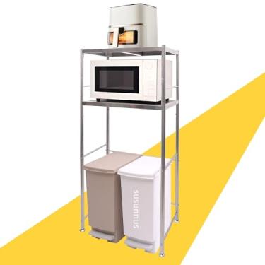 Imagem de susunnus Prateleira de aço inoxidável, prateleiras de armazenamento de cozinha, prateleira de micro-ondas, prateleiras de mini geladeira, camadas ajustáveis, camada inferior aberta, lavanderia