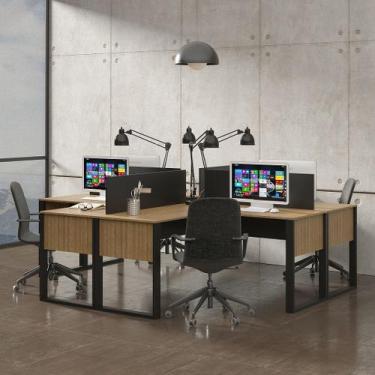 Imagem de Conjunto de Escritório com 4 Mesas de Canto 136cm MDP Amêndoa Tecnomob