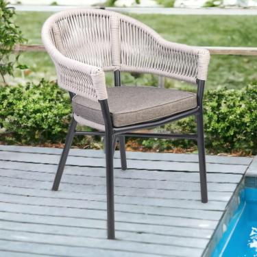 Imagem de Cadeira Área Externa Alumínio com Corda Naútica Almofada Removível Bear Grafite/Amêndoa G56 - Gran Belo