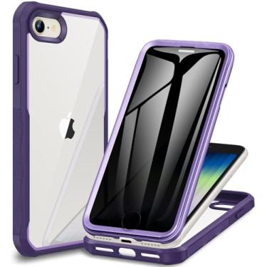 Imagem de CENHUFO Capa para iPhone SE 2022/Capa para iPhone SE 2020/Capa para iPhone 8/Capa para iPhone 7, Capa para celular antiespião com protetor de tela de vidro de privacidade integrado, capa resistente e durável à prova de choque - Roxo