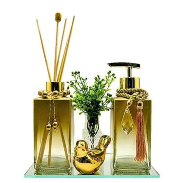 Imagem de Kit Lavabo Square Gold Aromatizador e Sabonete (DOURADO)
