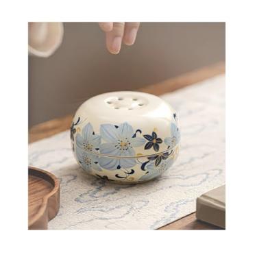 Imagem de NS Online Queimador de incenso de cerâmica azul – suporte de insence com padrão de flor de lírio para olíbano, bakhoor, carvão, bastão, pó, cone, bobina e incenso de torre