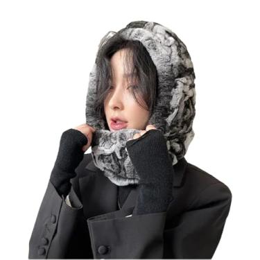 Imagem de Pulôver feminino de pelúcia gorro de pele de inverno quente para uso ao ar livre chapéu cachecol chapéu cachecol cinza tamanho único