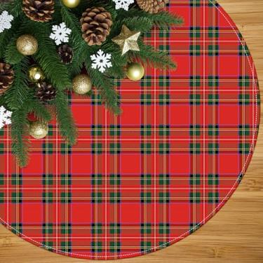 Imagem de Saia xadrez buffalo, árvore de Natal, 91 cm, vermelha, verde, xadrez, para ambientes internos e externos, decoração de árvore de Natal de inverno para decoração de festa em casa