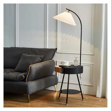 Imagem de Luminária de chão Luminária de chão com mesa, lateral estação carregamento, portas USB, cabeceira gaveta para sala estar, quarto, apartamento(Preto)