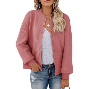 Imagem de Jaqueta Bomber EVALESS feminina casual de manga comprida rosa S 2024