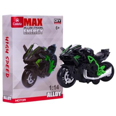 Imagem de Miniatura Moto Esportiva Pull Back Preto e Verde 1:14 CBS0687 - Castela