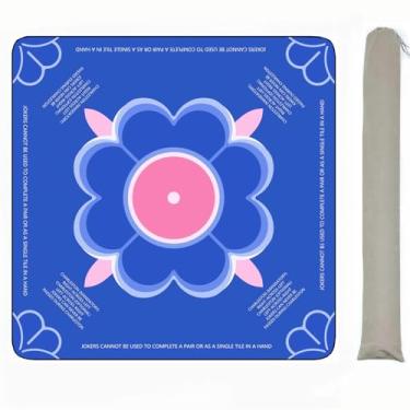 Imagem de Mahjong Mat for Table with Rules Anti Slip and Noise Reduction Table Cover for Mahjong, Poker, Card Games, Board Games, Dominoes, Tile Games 31.5" x 31.5" with 1 Carrying Bag (Deep Blue)