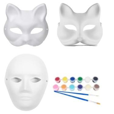 Imagem de WOBOX 3 Pcs DIY Cat Fox Mask Paintable Blank Role Playing Halloween White Hand Painted Masks (Multiple masks)